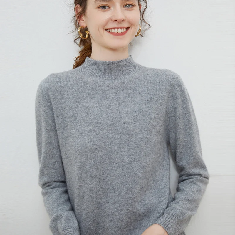 Damen weicher Feinstrick-Mockneckpullover mit Angora‑Look und legerer Silhouette Nord Taschen