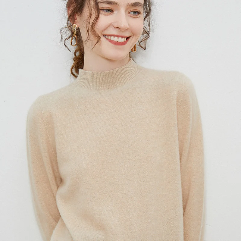 Damen weicher Feinstrick-Mockneckpullover mit Angora‑Look und legerer Silhouette Nord Taschen