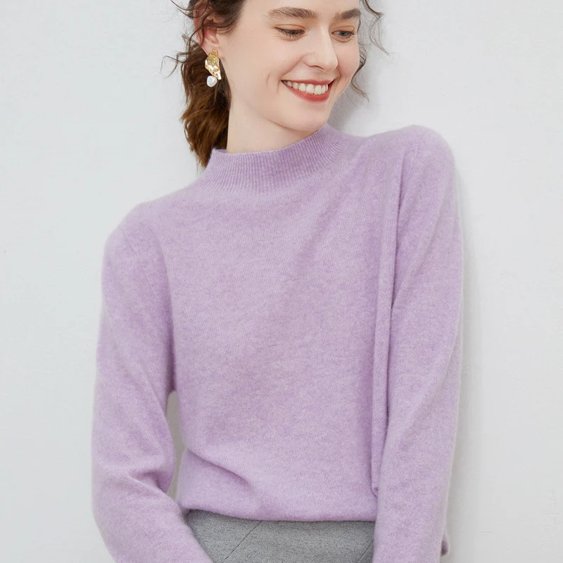 Damen weicher Feinstrick-Mockneckpullover mit Angora‑Look und legerer Silhouette Nord Taschen