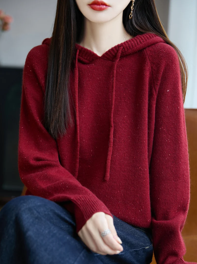 Damen Weicher Feinstrick-Kapuzenpullover mit Nep‑Garn und gerippten Bündchen Nord Taschen