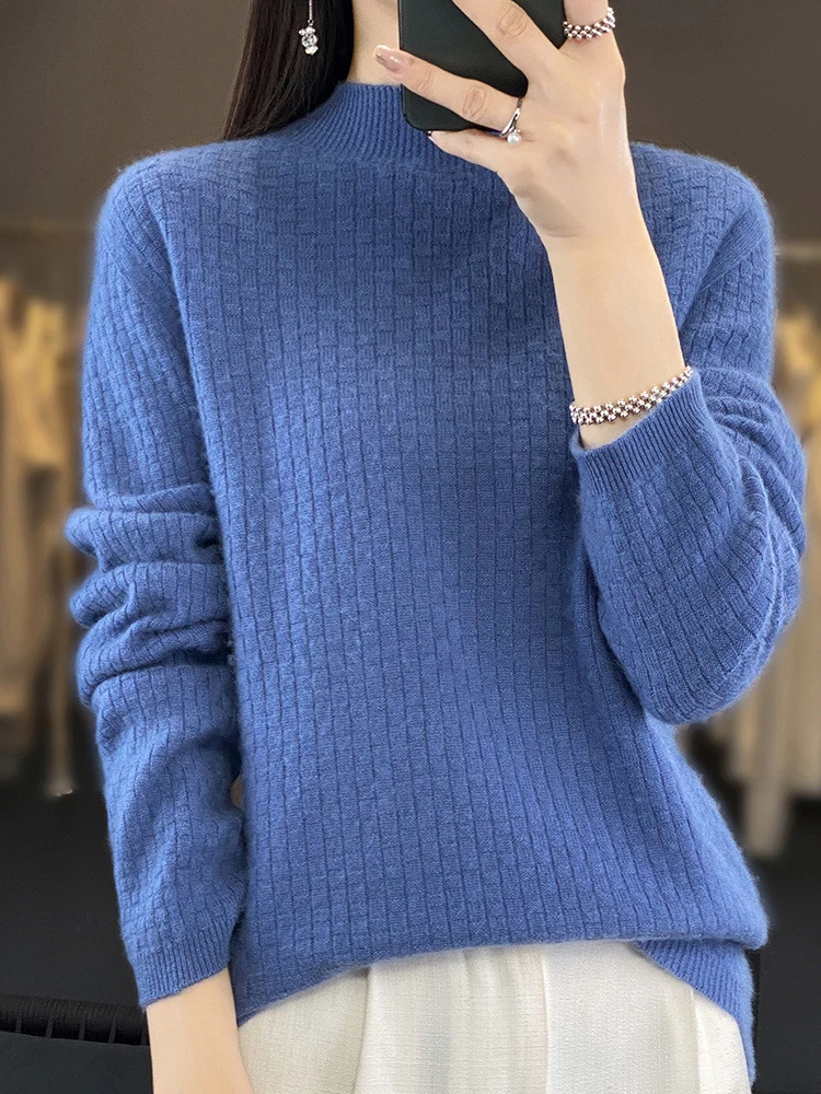 Damen Weicher Boxy-Mockneckpullover im Mohair-Look mit feiner Kastenrippenstruktur Nord Taschen