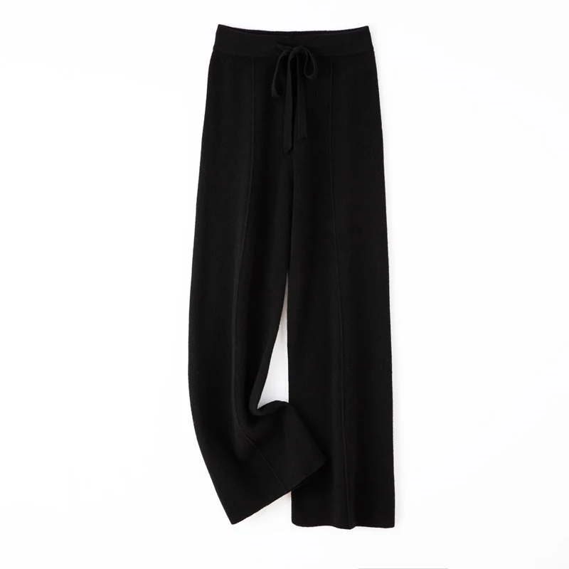 Damen Weiche Strickhose mit weitem Bein, Tunnelzugbund und dekorativer Mittelnaht Nord Taschen