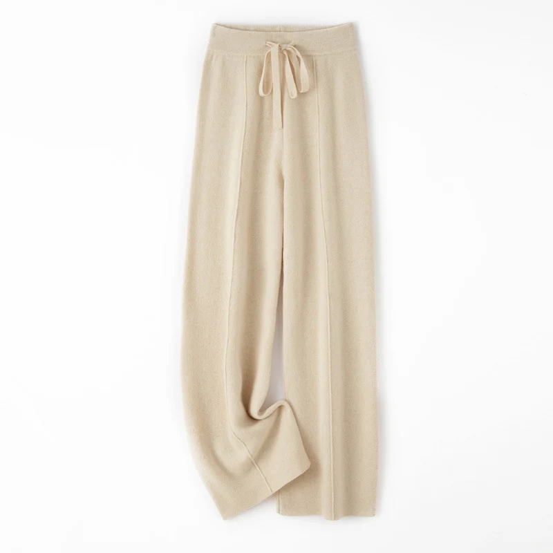 Damen Weiche Strickhose mit weitem Bein, Tunnelzugbund und dekorativer Mittelnaht Nord Taschen