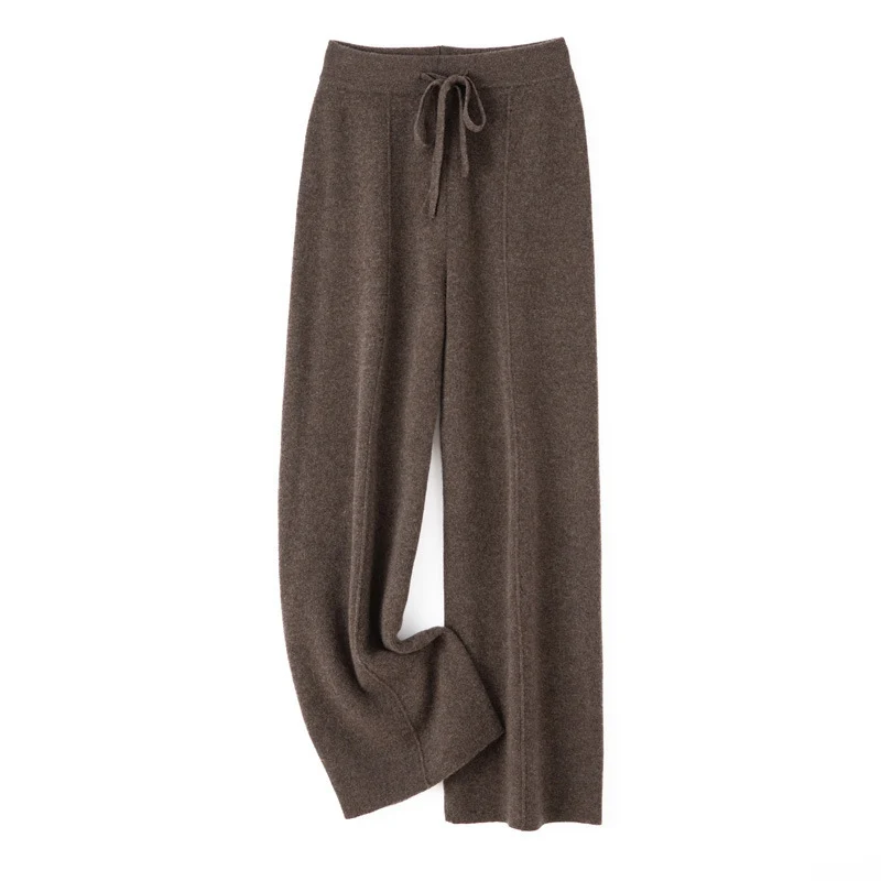 Damen Weiche Strickhose mit weitem Bein, Tunnelzugbund und dekorativer Mittelnaht Nord Taschen
