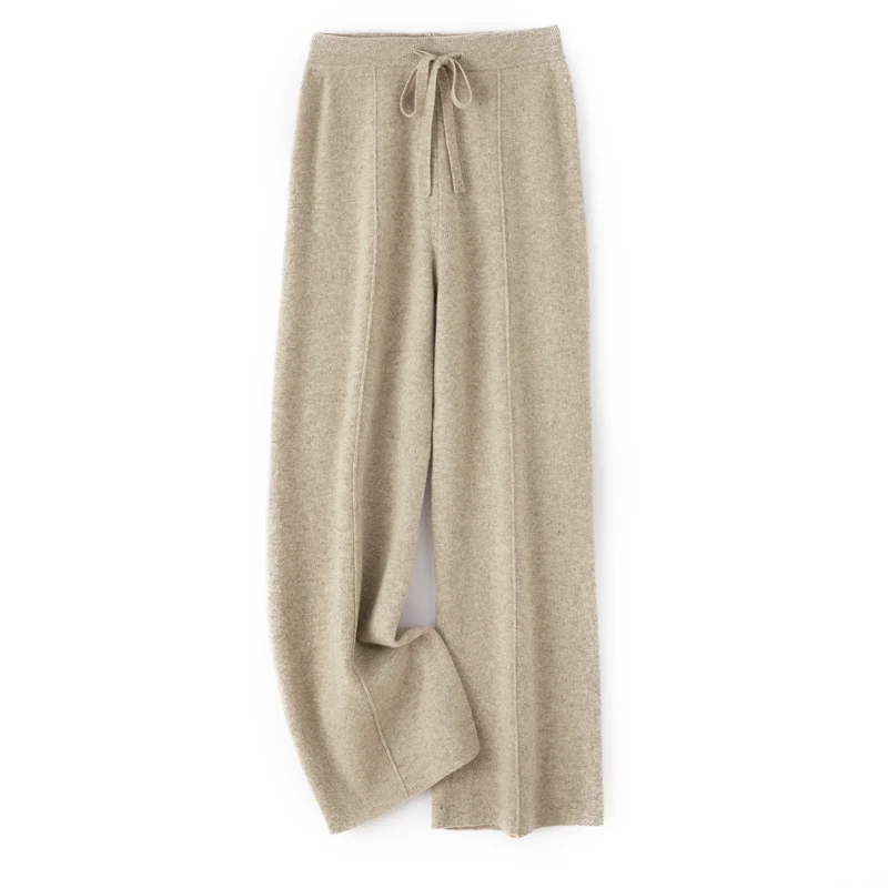 Damen Weiche Strickhose mit weitem Bein, Tunnelzugbund und dekorativer Mittelnaht Nord Taschen