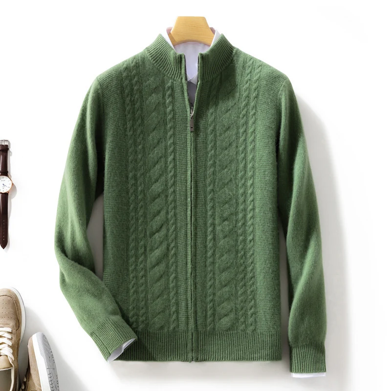 Herren Zipper‑Strickjacke mit Zopfmuster und Stehkragen Nord Taschen