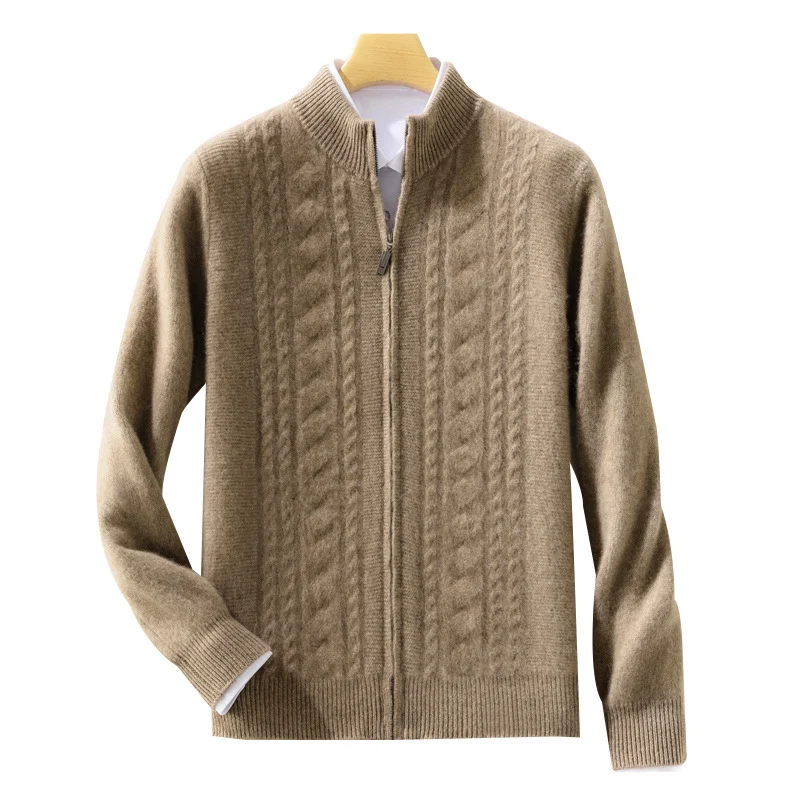 Herren Zipper‑Strickjacke mit Zopfmuster und Stehkragen Nord Taschen
