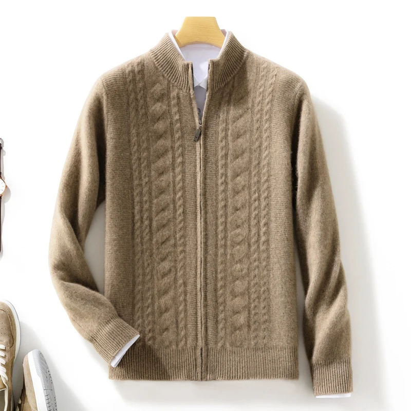 Herren Zipper‑Strickjacke mit Zopfmuster und Stehkragen Nord Taschen