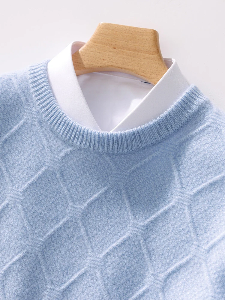 Herren Strukturierter Rauten‑Strickpullover mit Rundhalsausschnitt und kaschmirähnlicher Weichheit Nord Taschen