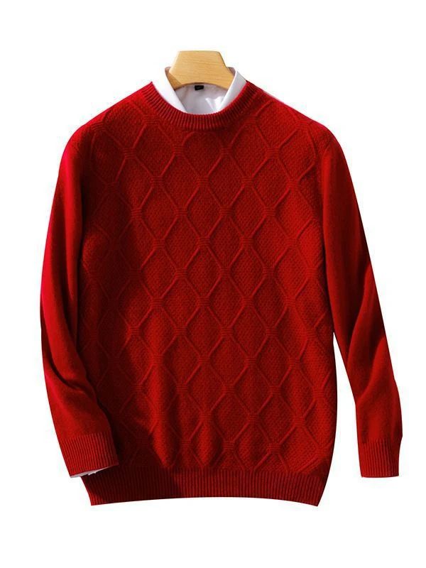 Herren Strukturierter Rauten‑Strickpullover mit Rundhalsausschnitt und kaschmirähnlicher Weichheit Nord Taschen