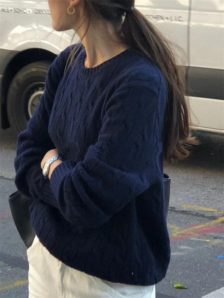Damen Kastiger Kabelstrick‑Pullover mit Rundhals, extraweichem Wollmix und gerippten Bündchen Nord Taschen