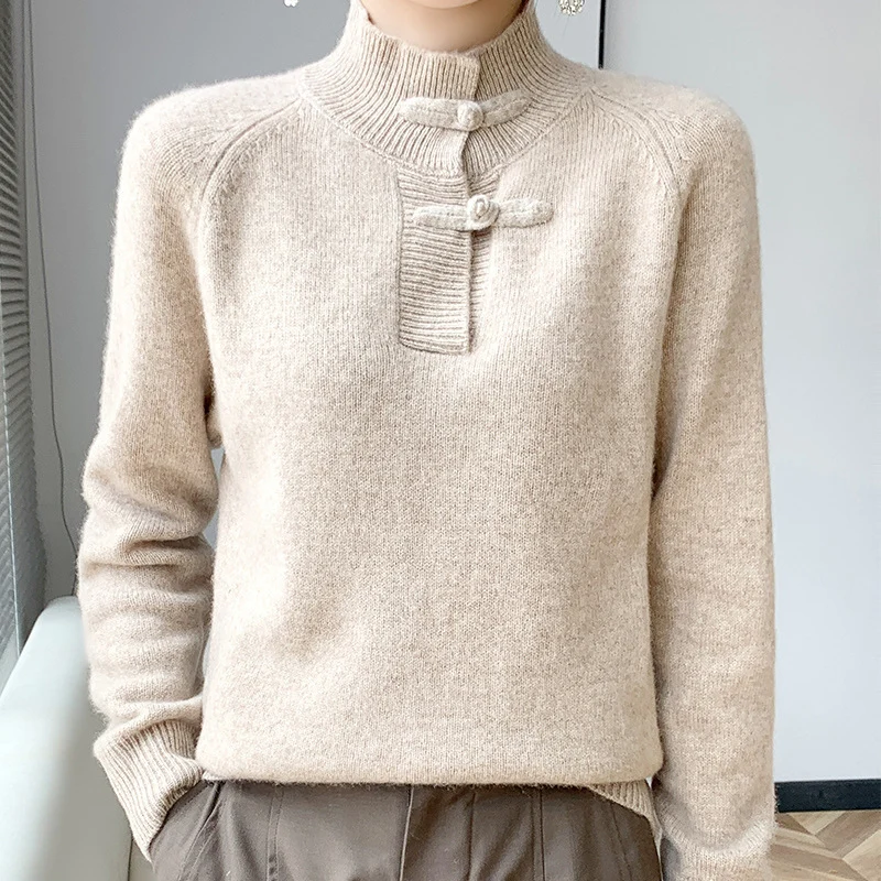 Damen Kaschmir‑Optik Mockneckpullover mit dekorativer KnNord Taschenelknopfblende Nord Taschen
