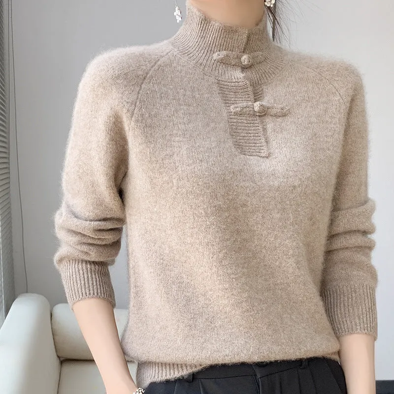 Damen Kaschmir‑Optik Mockneckpullover mit dekorativer KnNord Taschenelknopfblende Nord Taschen