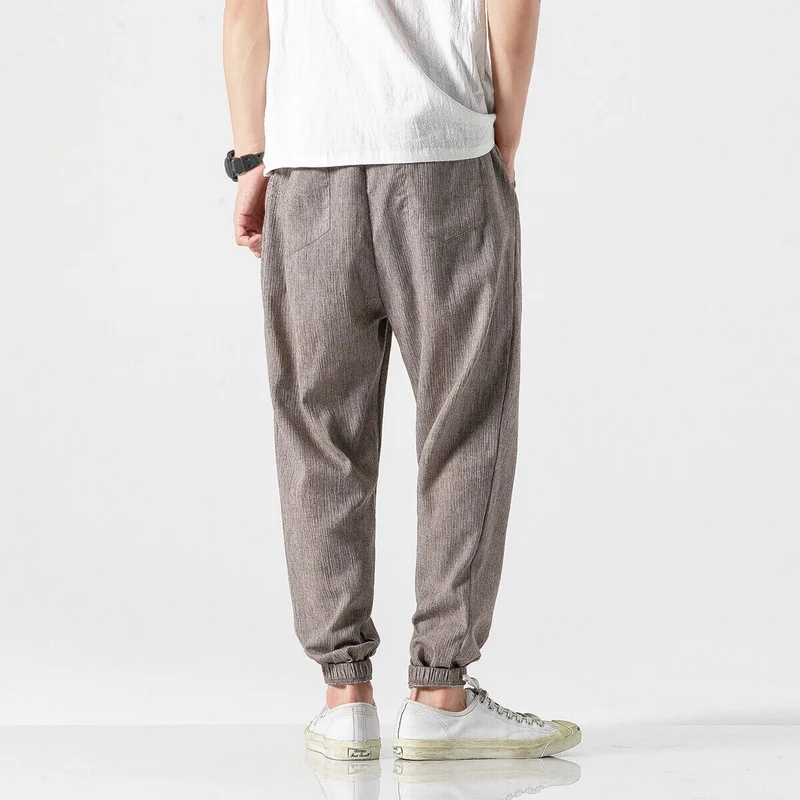 Herren Lässige Leinenmix-Jogginghose mit Tunnelzug, geripptem Strukturstoff und elastischen Bündchen Nord Taschen