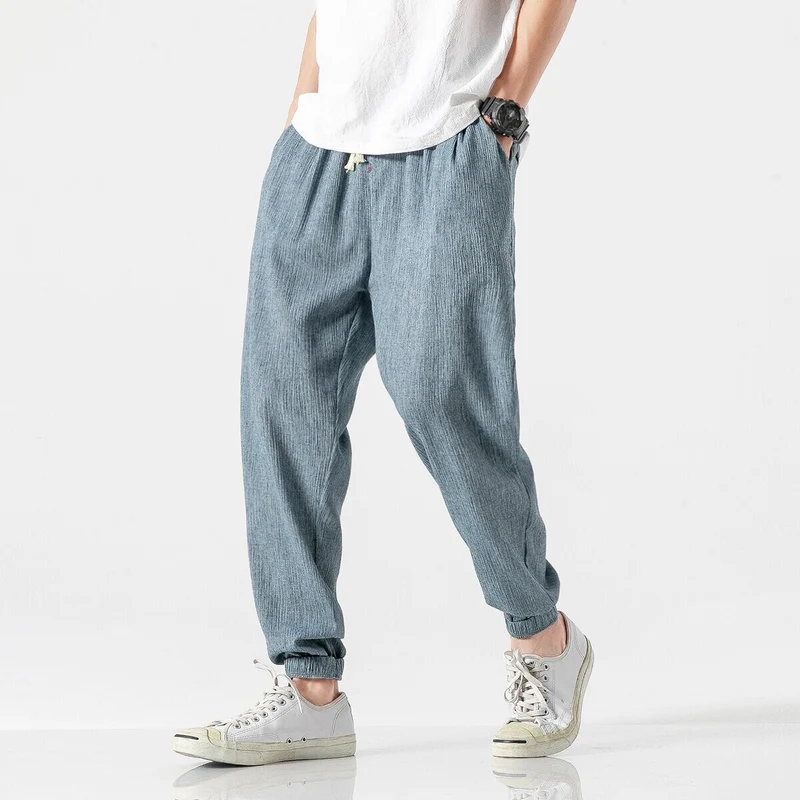 Herren Lässige Leinenmix-Jogginghose mit Tunnelzug, geripptem Strukturstoff und elastischen Bündchen Nord Taschen