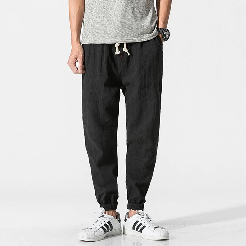 Herren Lässige Leinenmix-Jogginghose mit Tunnelzug, geripptem Strukturstoff und elastischen Bündchen Nord Taschen