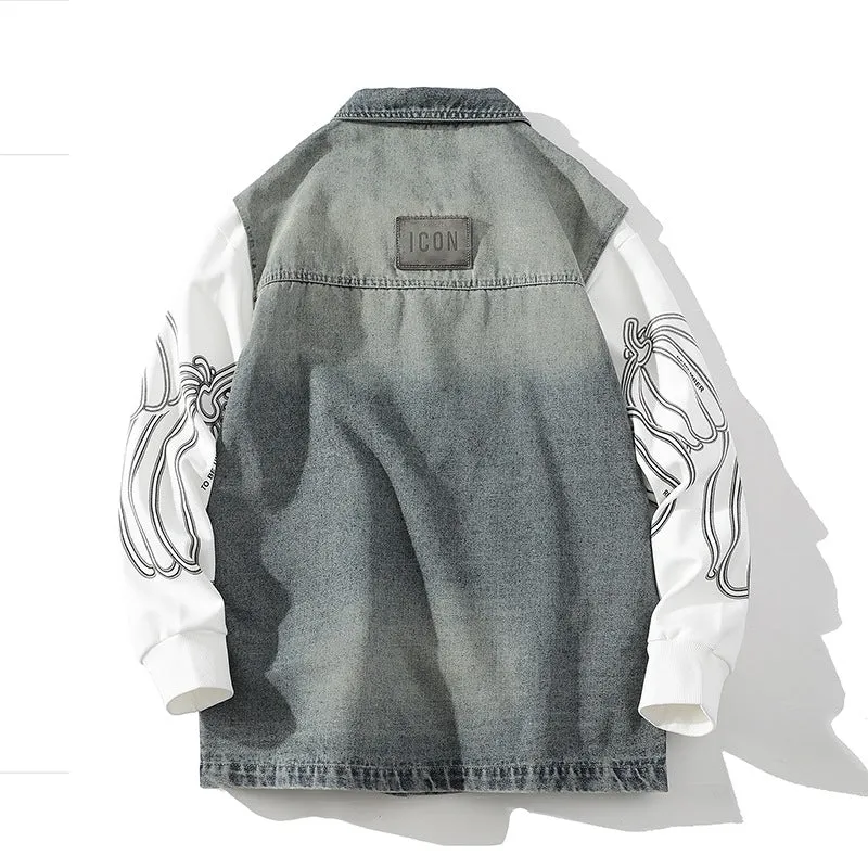 Herren Lässige Denim-Weste mit integriertem Sweatshirt-Ärmel und großen Pattentaschen Nord Taschen
