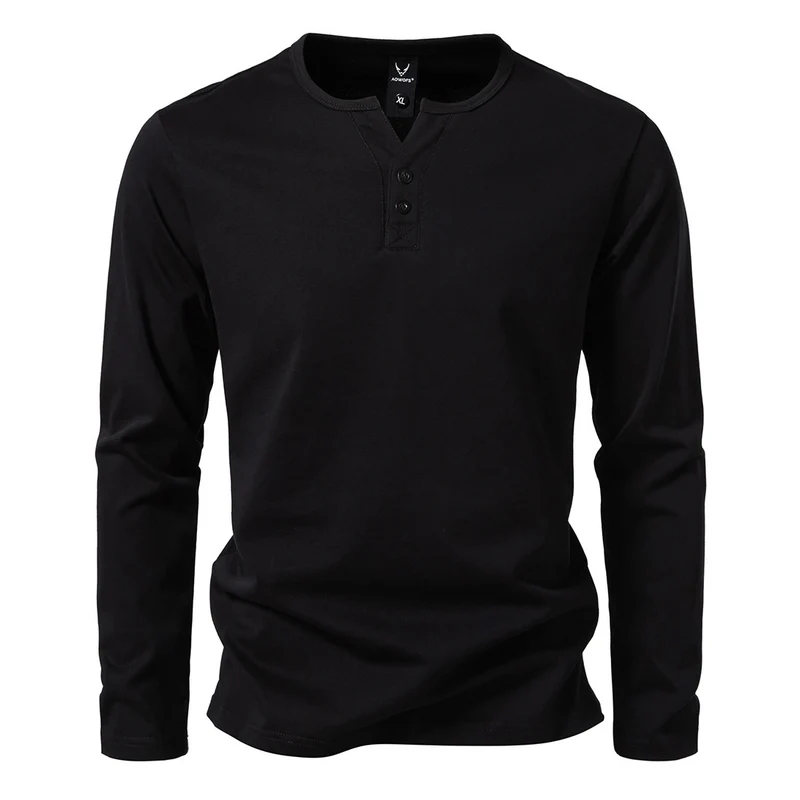 Herren Langes Baumwoll-Henleyshirt mit verdeckter Knopfleiste und körpernaher Passform Nord Taschen