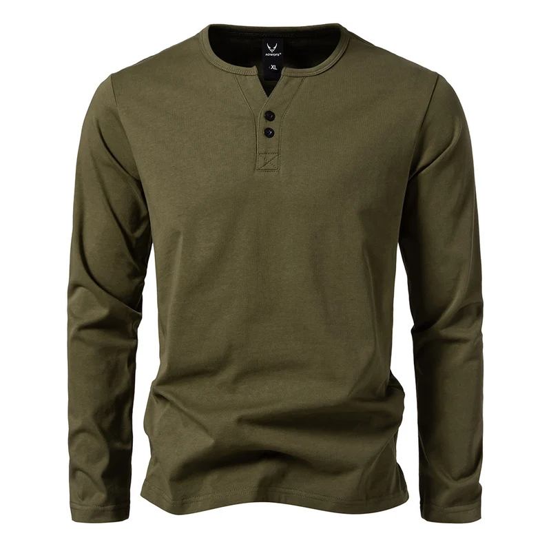 Herren Langes Baumwoll-Henleyshirt mit verdeckter Knopfleiste und körpernaher Passform Nord Taschen