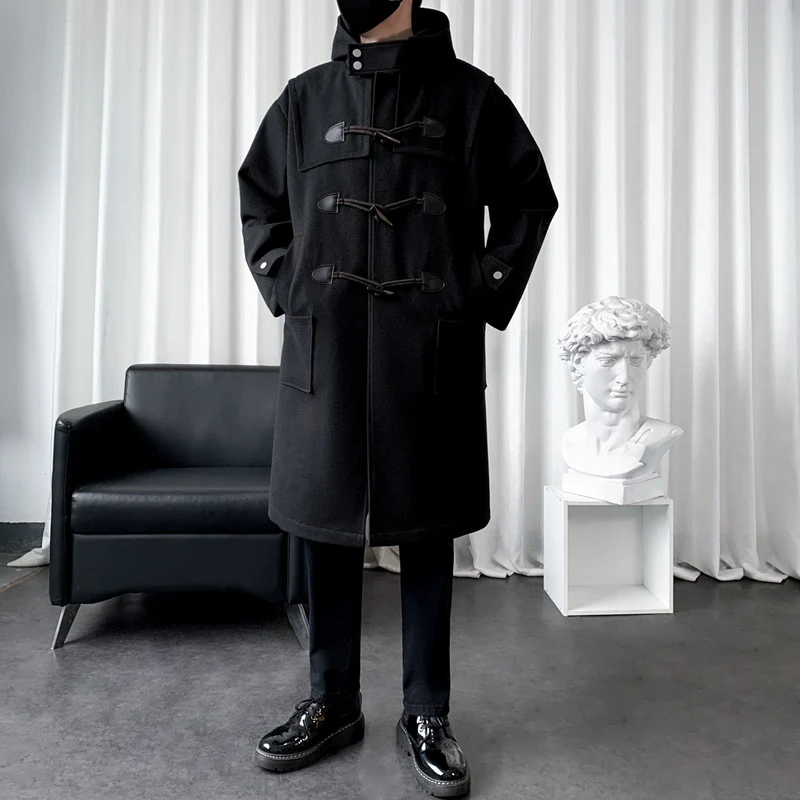 Herren Langer Wollmix Dufflecoat mit Kapuze, Knebelverschlüssen und aufgesetzten Taschen Nord Taschen