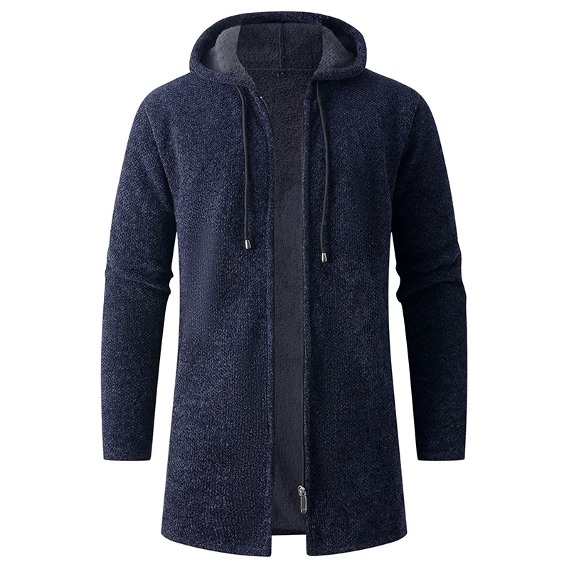 Herren Langer Strick‑Kapuzencardigan mit Teddyfutter und durchgehendem Reißverschluss Nord Taschen