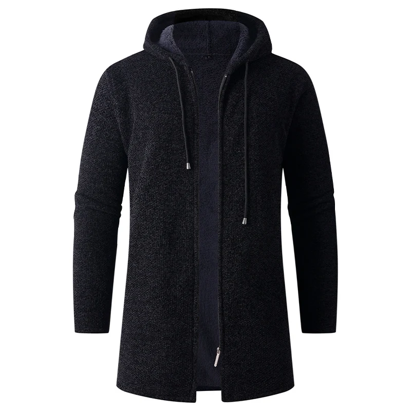 Herren Langer Strick‑Kapuzencardigan mit Teddyfutter und durchgehendem Reißverschluss Nord Taschen