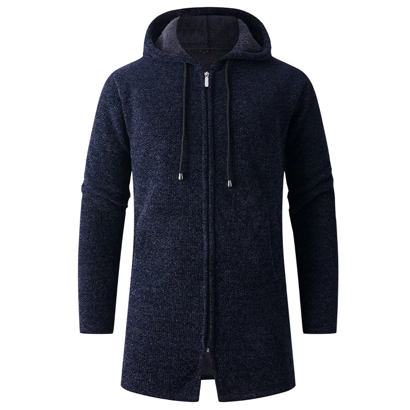 Herren Langer Strick‑Kapuzencardigan mit Teddyfutter und durchgehendem Reißverschluss Nord Taschen