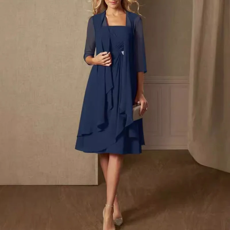 Damen Chiffon-Abendkleid mit Bolero und asymmetrischem Lagenrock