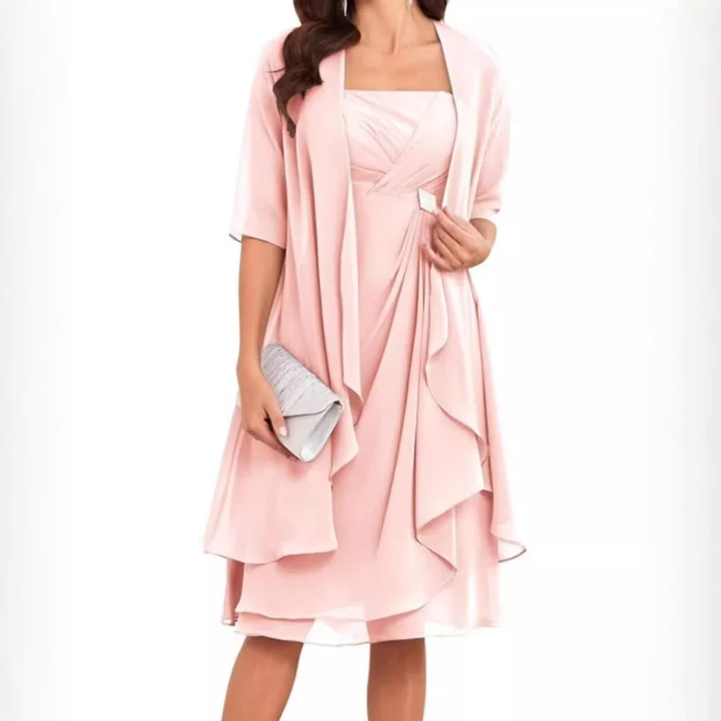 Damen Chiffon-Abendkleid mit Bolero und asymmetrischem Lagenrock