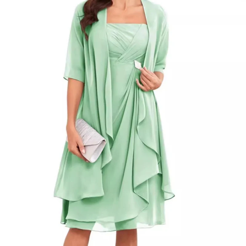 Damen Chiffon-Abendkleid mit Bolero und asymmetrischem Lagenrock