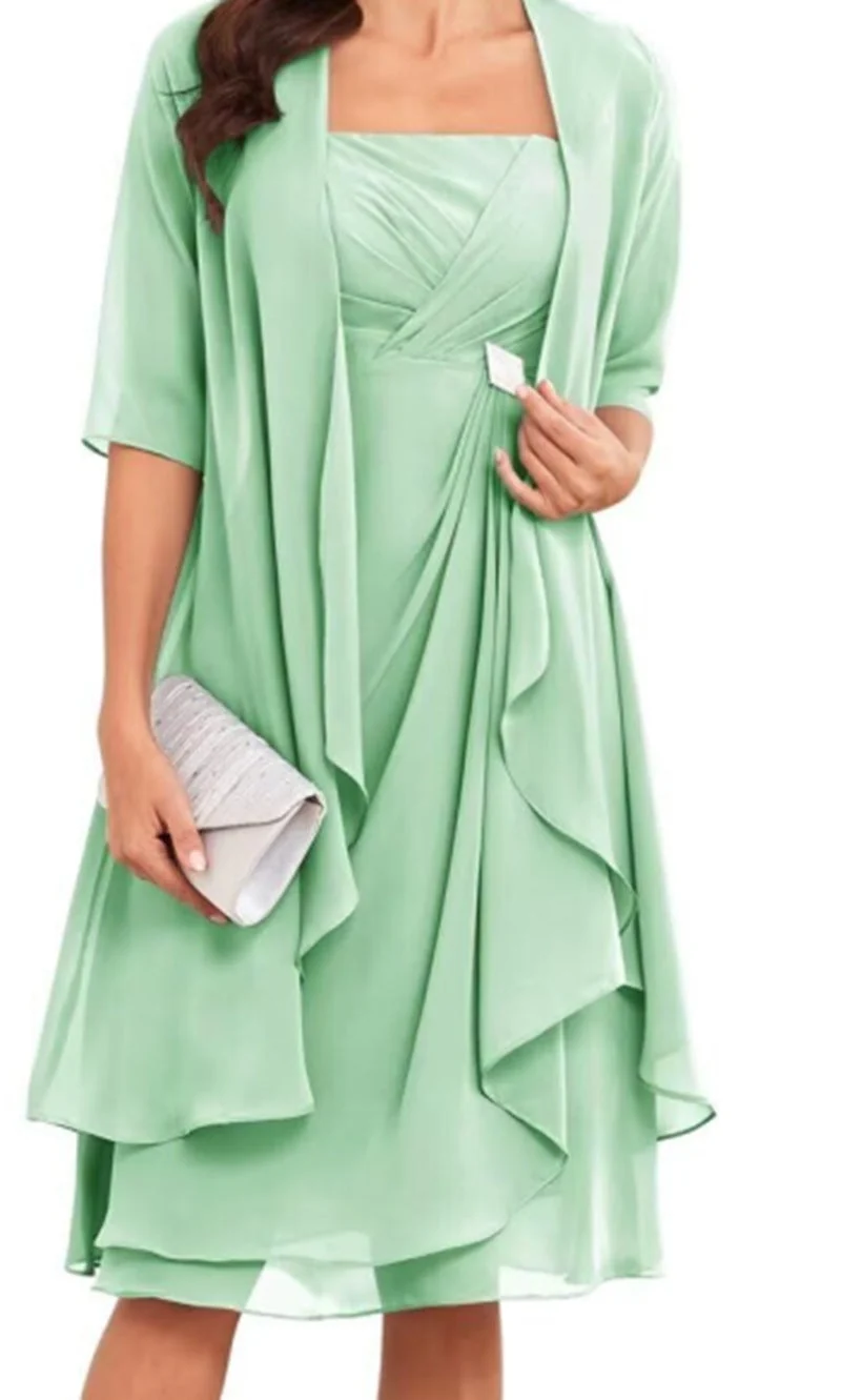 Damen Chiffon-Abendkleid mit Bolero und asymmetrischem Lagenrock