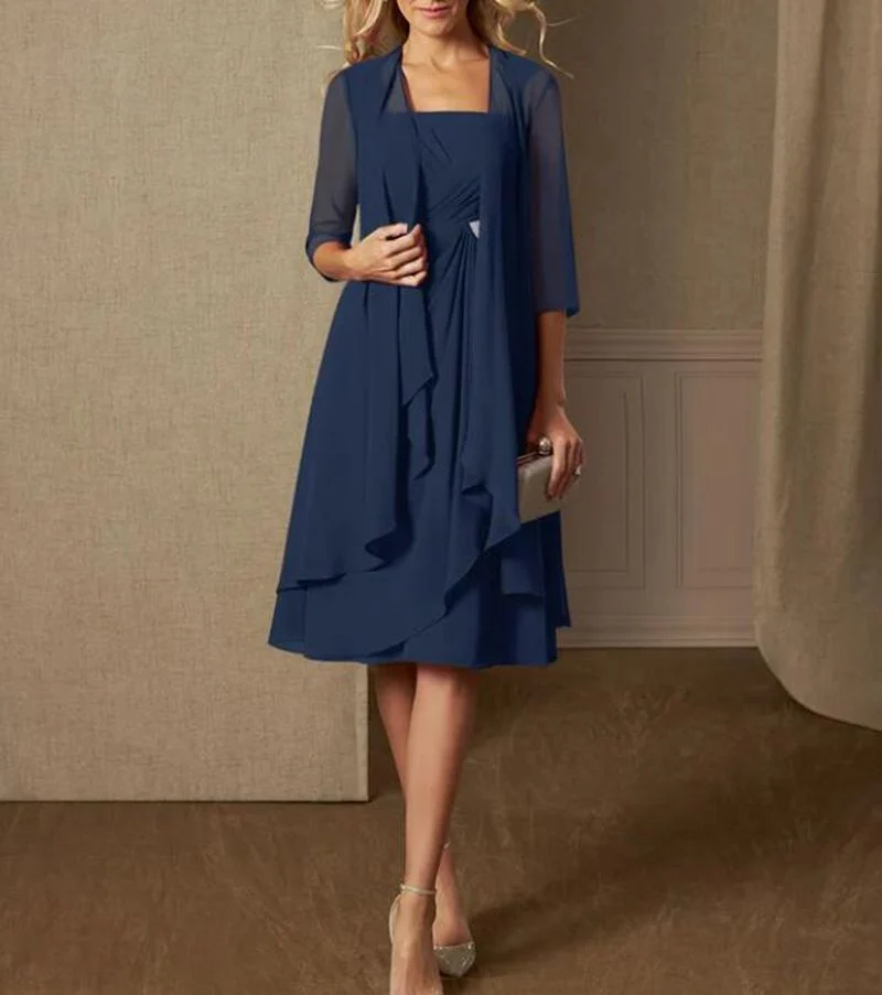 Damen Chiffon-Abendkleid mit Bolero und asymmetrischem Lagenrock