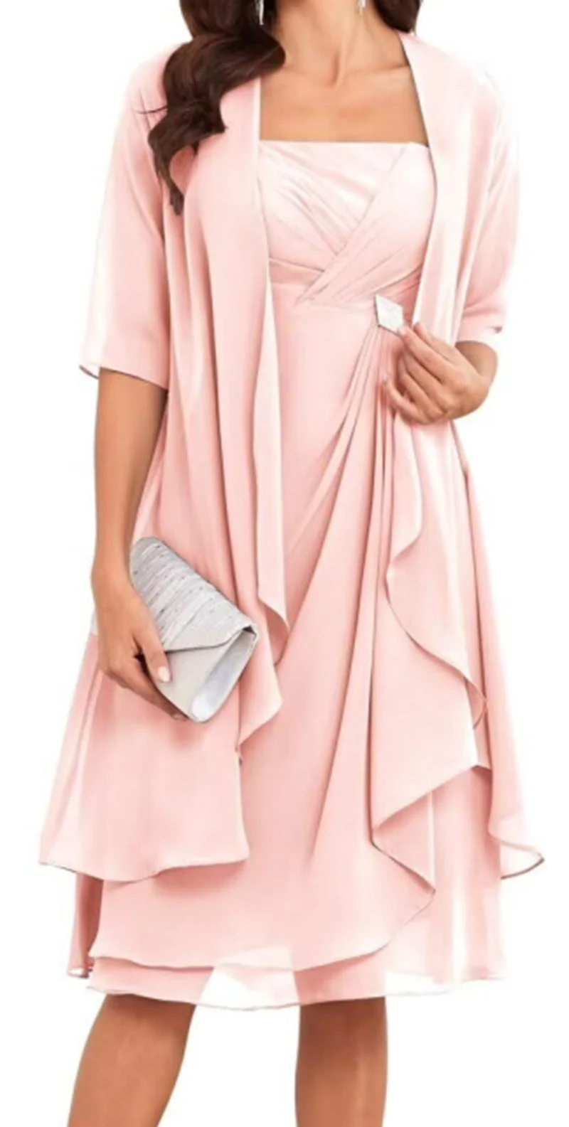 Damen Chiffon-Abendkleid mit Bolero und asymmetrischem Lagenrock