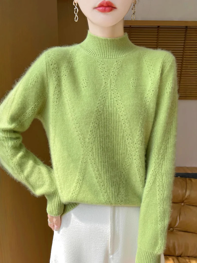 Damen Leichter Mockneck-Feinstrickpullover mit Ajour-Chevron und kaschmirweichem Finish Nord Taschen