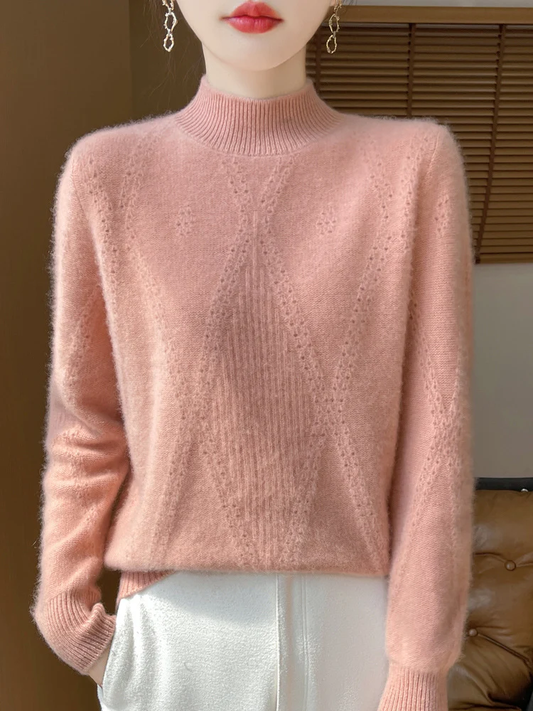 Damen Leichter Mockneck-Feinstrickpullover mit Ajour-Chevron und kaschmirweichem Finish Nord Taschen