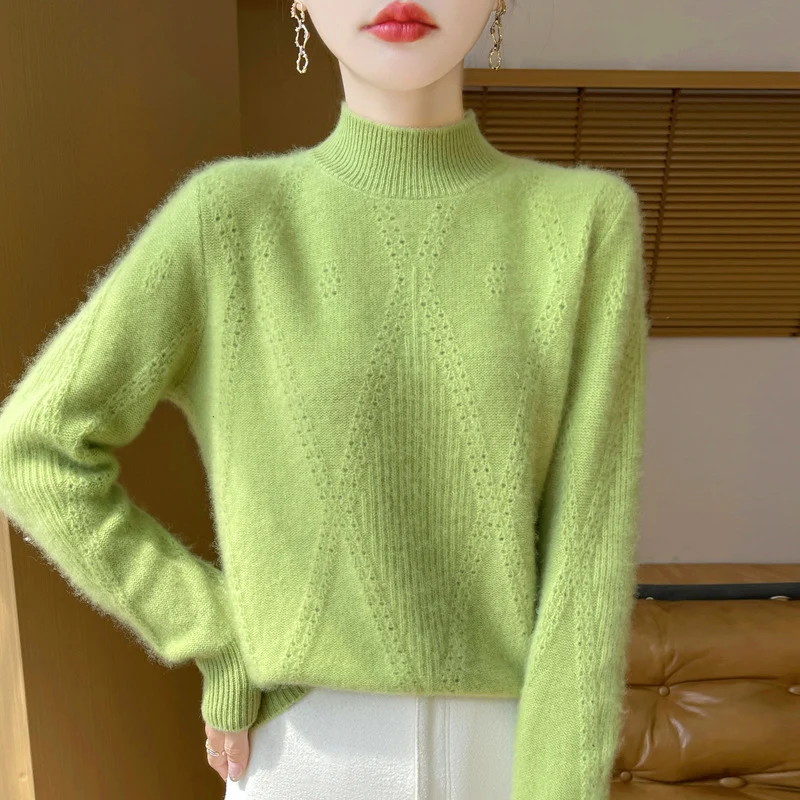 Damen Leichter Mockneck-Feinstrickpullover mit Ajour-Chevron und kaschmirweichem Finish Nord Taschen