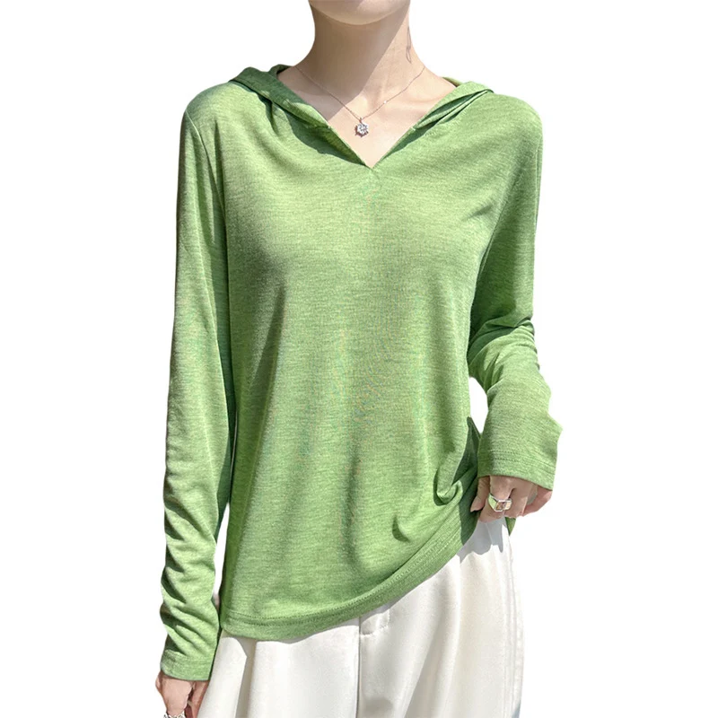 Damen Leichter Kapuzenpullover mit V‑Ausschnitt und feinem Jersey Nord Taschen