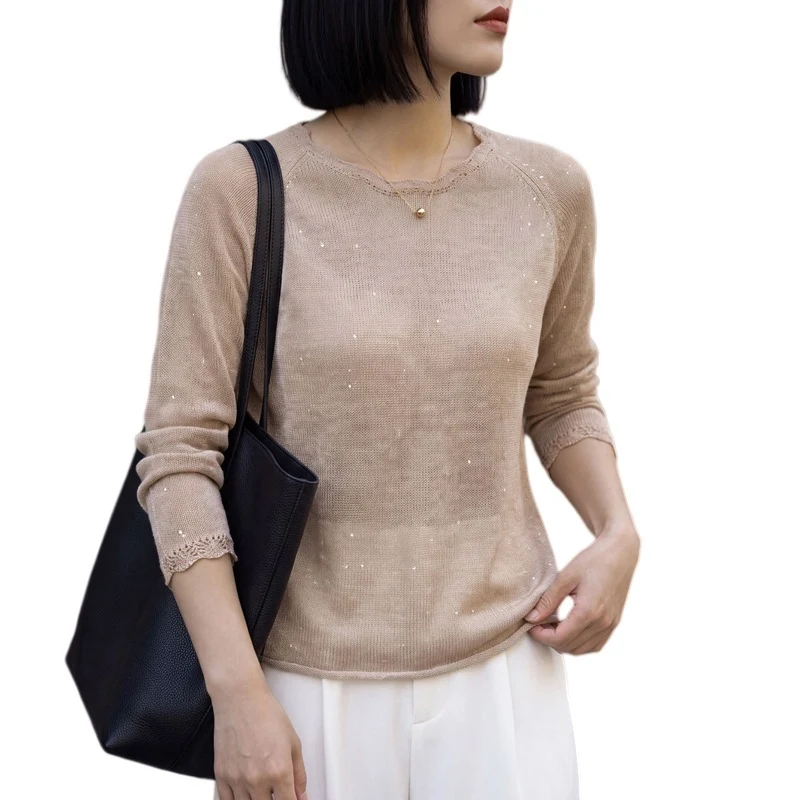 Damen leichter Feinstrickpullover mit dezenter Glitzeroptik und Raglanärmeln Nord Taschen