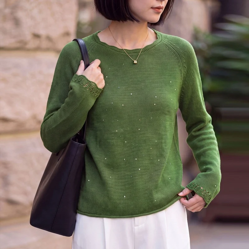 Damen leichter Feinstrickpullover mit dezenter Glitzeroptik und Raglanärmeln Nord Taschen