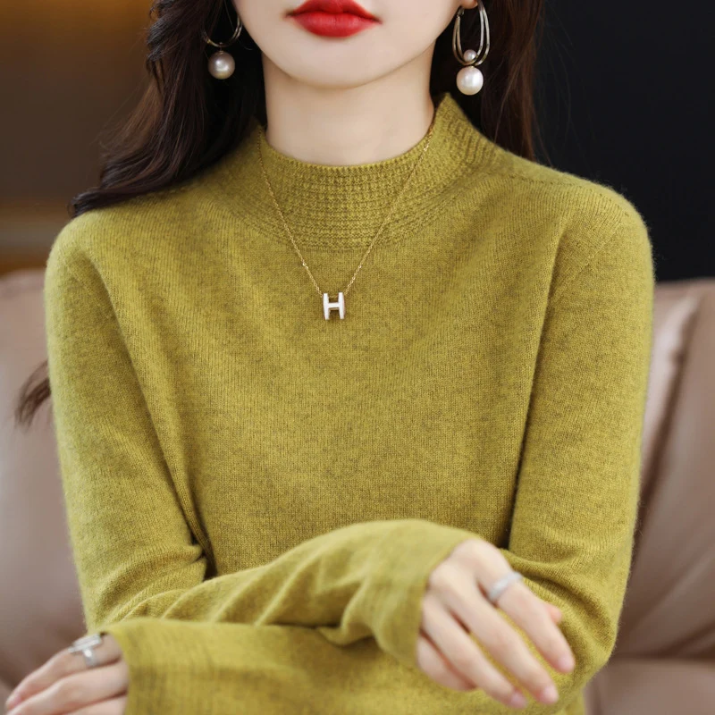 Damen Leichter Feinstrick-Mockneckpullover mit strukturierter Kragenblende Nord Taschen