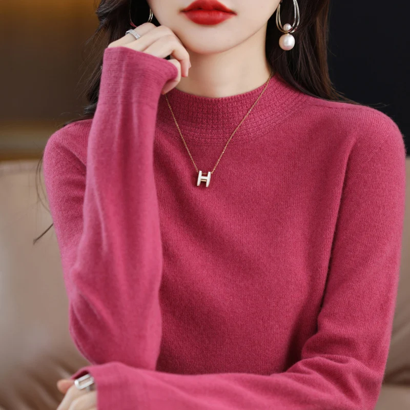 Damen Leichter Feinstrick-Mockneckpullover mit strukturierter Kragenblende Nord Taschen