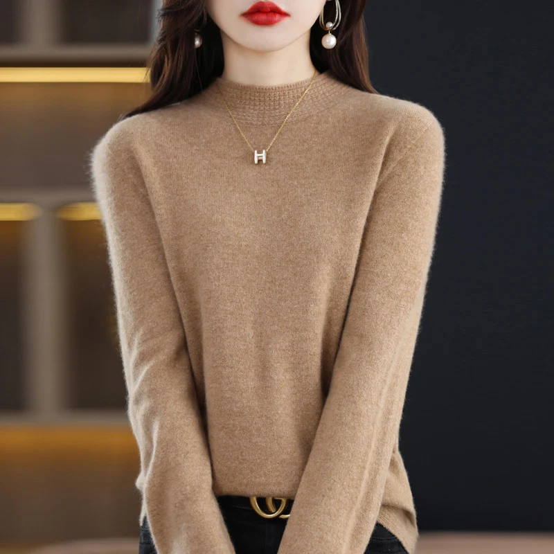 Damen Leichter Feinstrick-Mockneckpullover mit strukturierter Kragenblende Nord Taschen