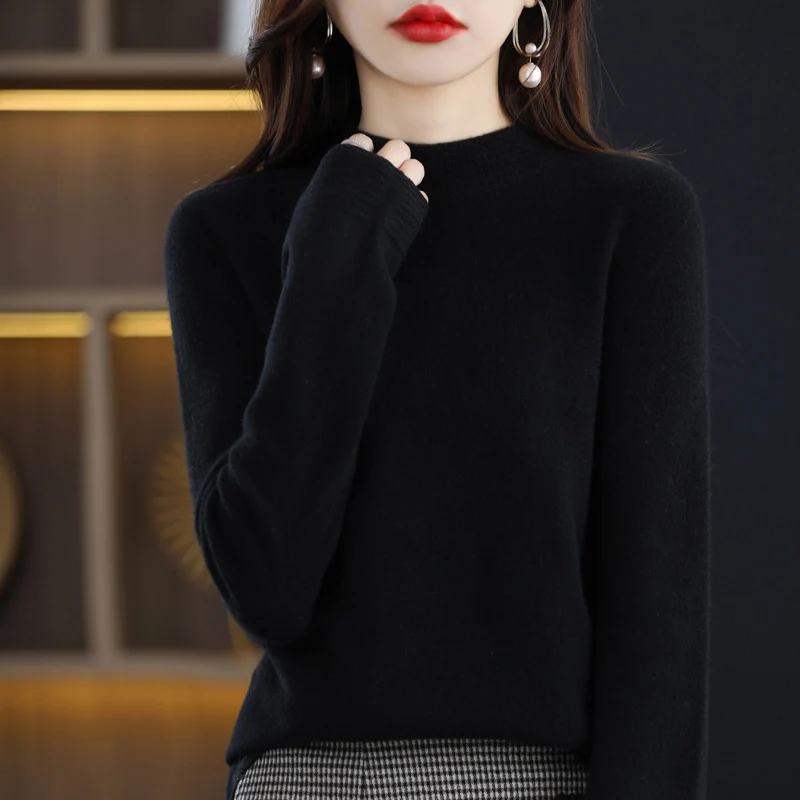 Damen Leichter Feinstrick-Mockneckpullover mit strukturierter Kragenblende Nord Taschen