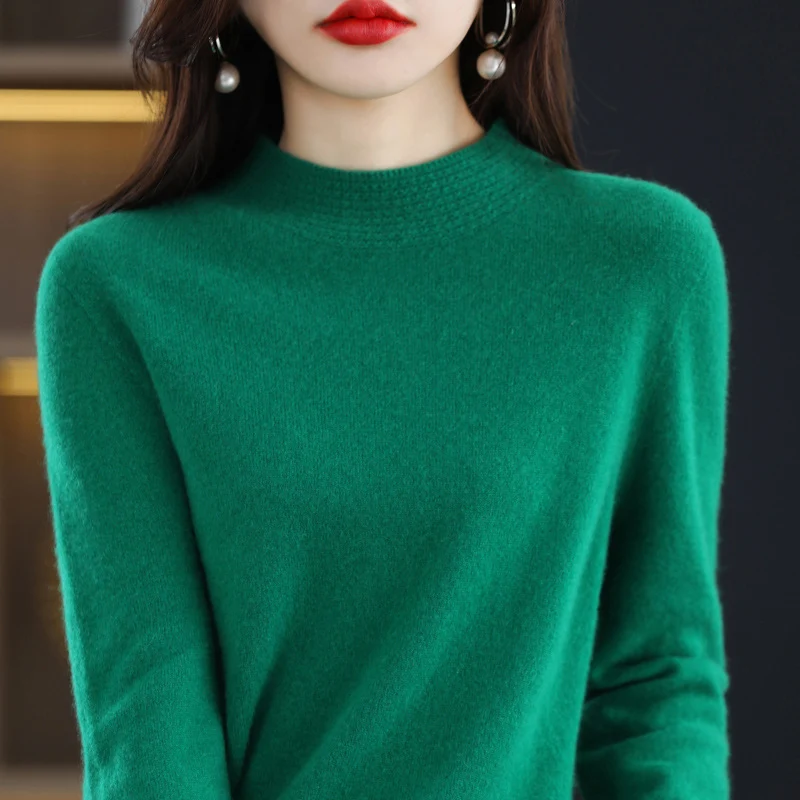 Damen Leichter Feinstrick-Mockneckpullover mit strukturierter Kragenblende Nord Taschen