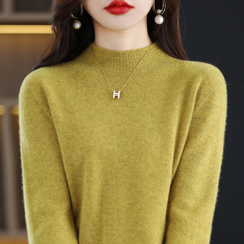 Damen Leichter Feinstrick-Mockneckpullover mit strukturierter Kragenblende Nord Taschen