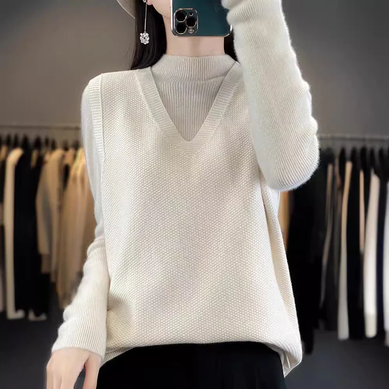Damen Oversize Strickweste mit tiefem V‑Ausschnitt und feiner Struktur Nord Taschen