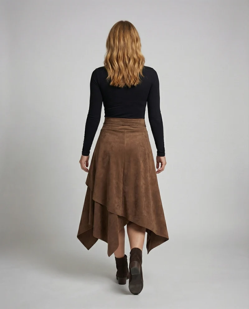 Damen asymmetrischer Wickelrock mit Zipfelsaum