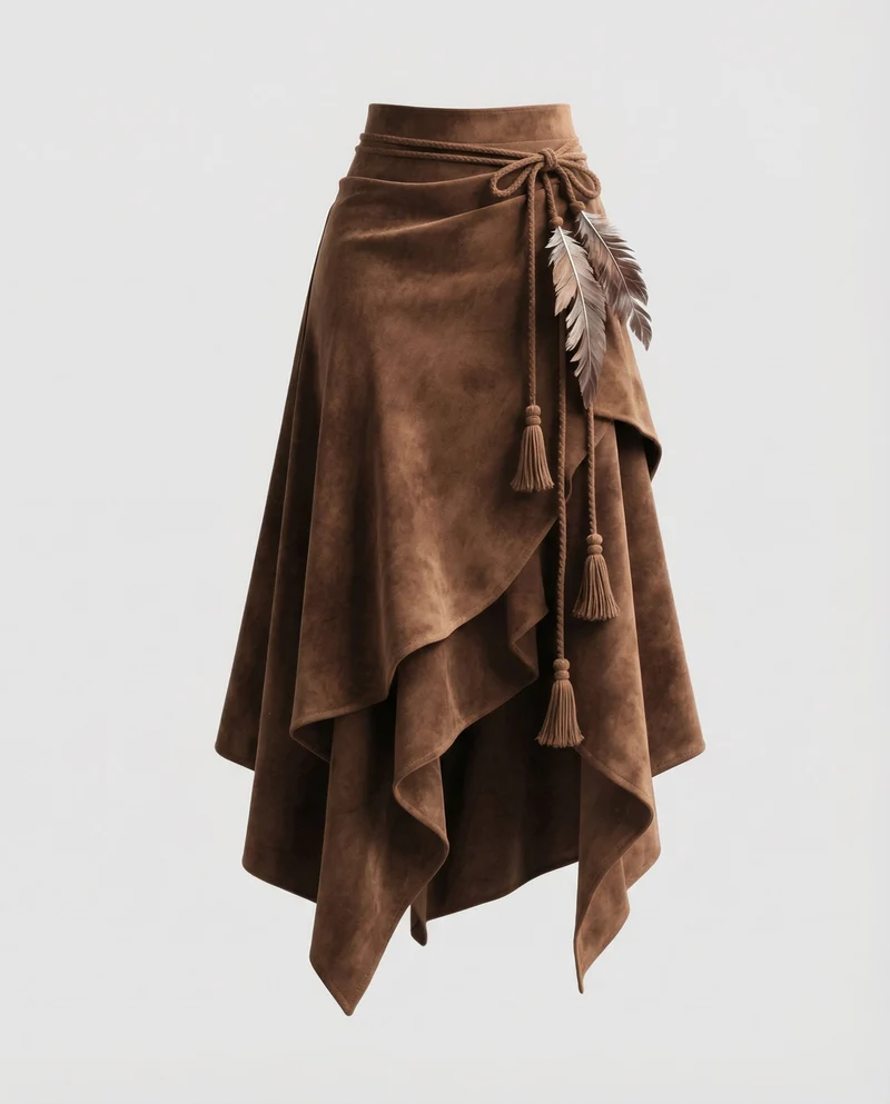 Damen asymmetrischer Wickelrock mit Zipfelsaum