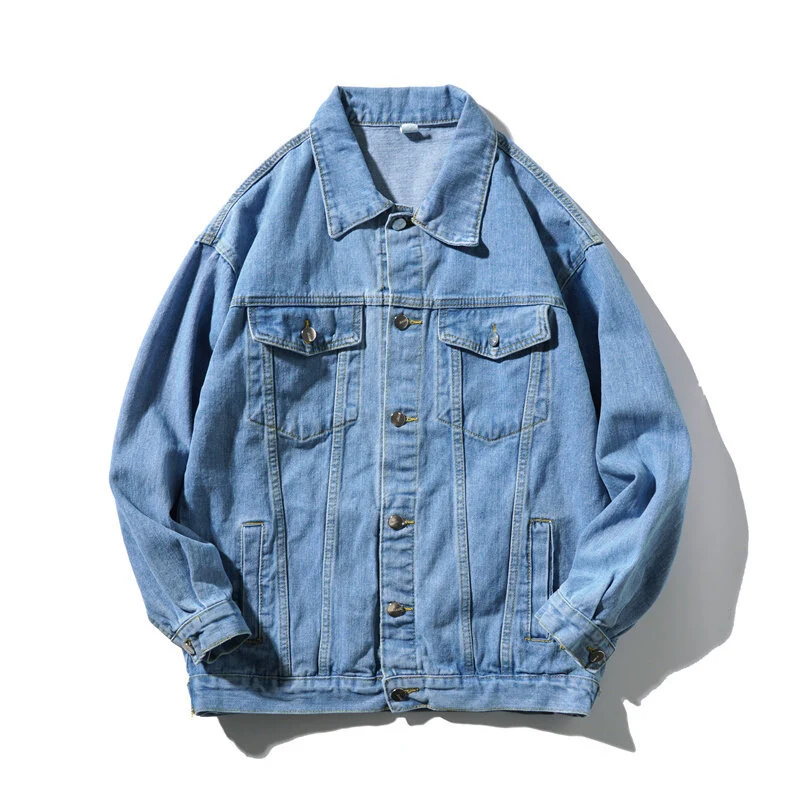 Herren Oversize Jeansjacke aus Stonewashed Denim mit Druckknopfleiste und Brusttaschen Nord Taschen
