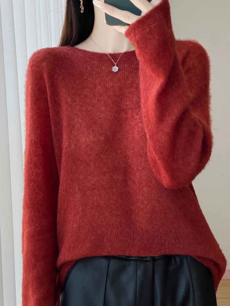 Damen Ultraleichter Mohair‑Look Oversize-Pullover mit U-Boot-Ausschnitt und überschnittener Schulter Nord Taschen